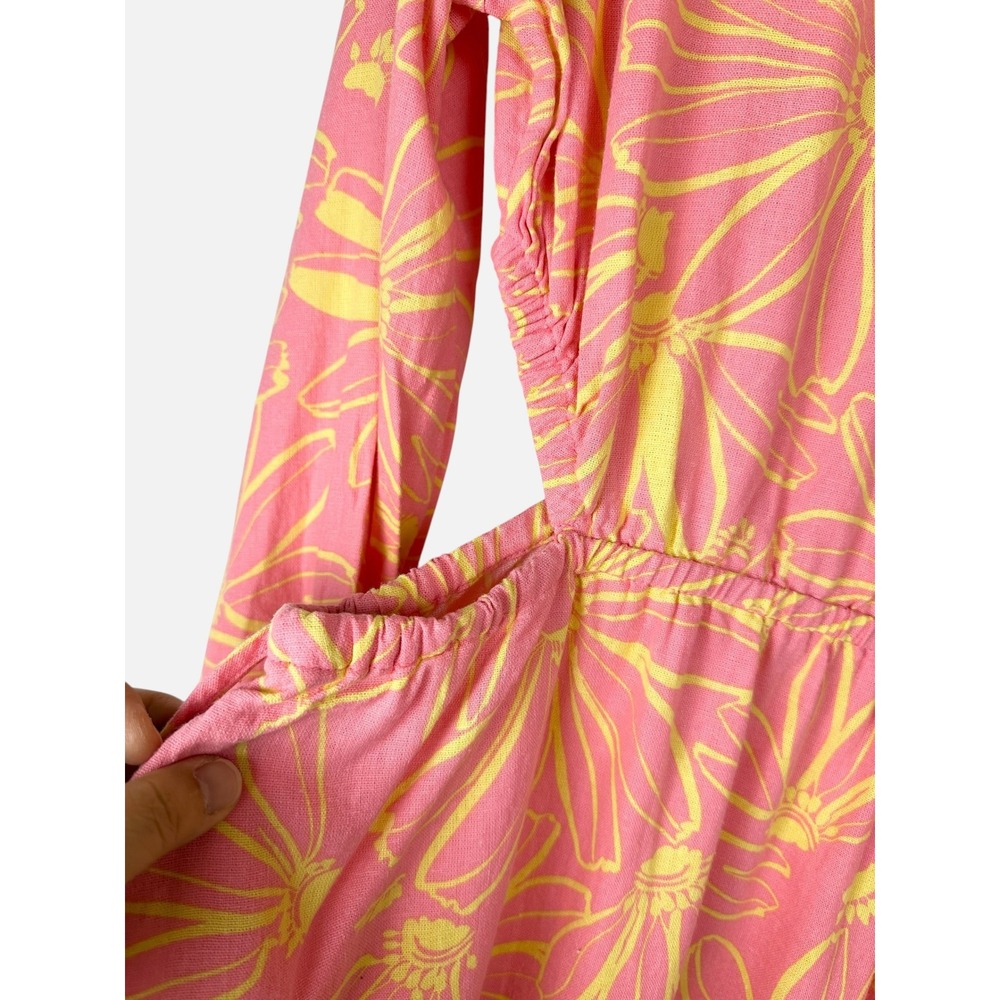 Universal Thread Pink Yellow Floral Linen Blend Cut Out Mini Dress Womens Medium - Picture 6 of 6